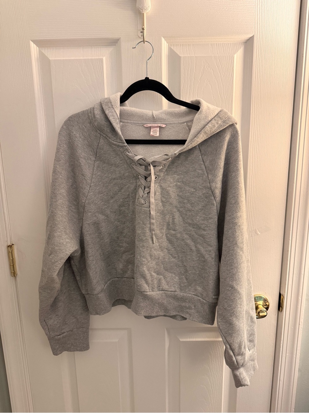 Victoria's Secret Heather Gray Lace-Up Hooded Sweatshirt